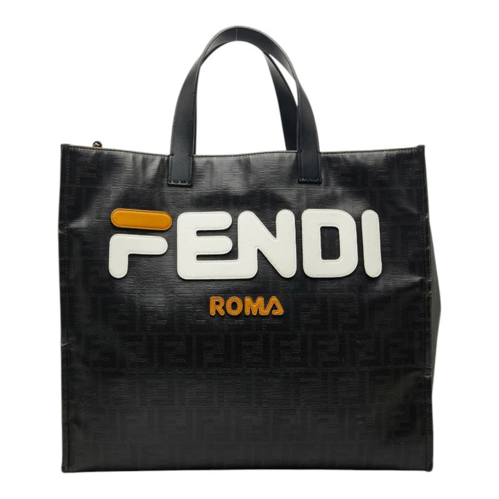 Fendi Mania Zucca x Fila Collaboration Tote Bag Black Leather Wool